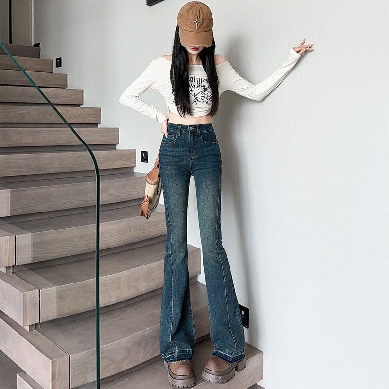 Classic Style High-waisted Flared Jeans for Women In Autumn Updated Elastic Slim Design Horseshoe Slim Pants