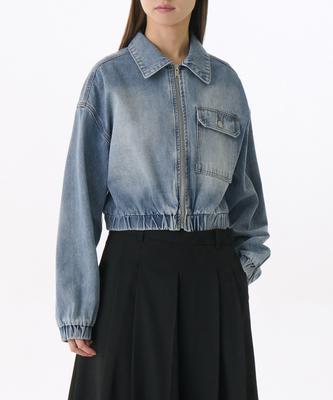 Musinsa Standard Woman Women'S Relaxed Crop Denim Blouson Jacket [Light Indigo]