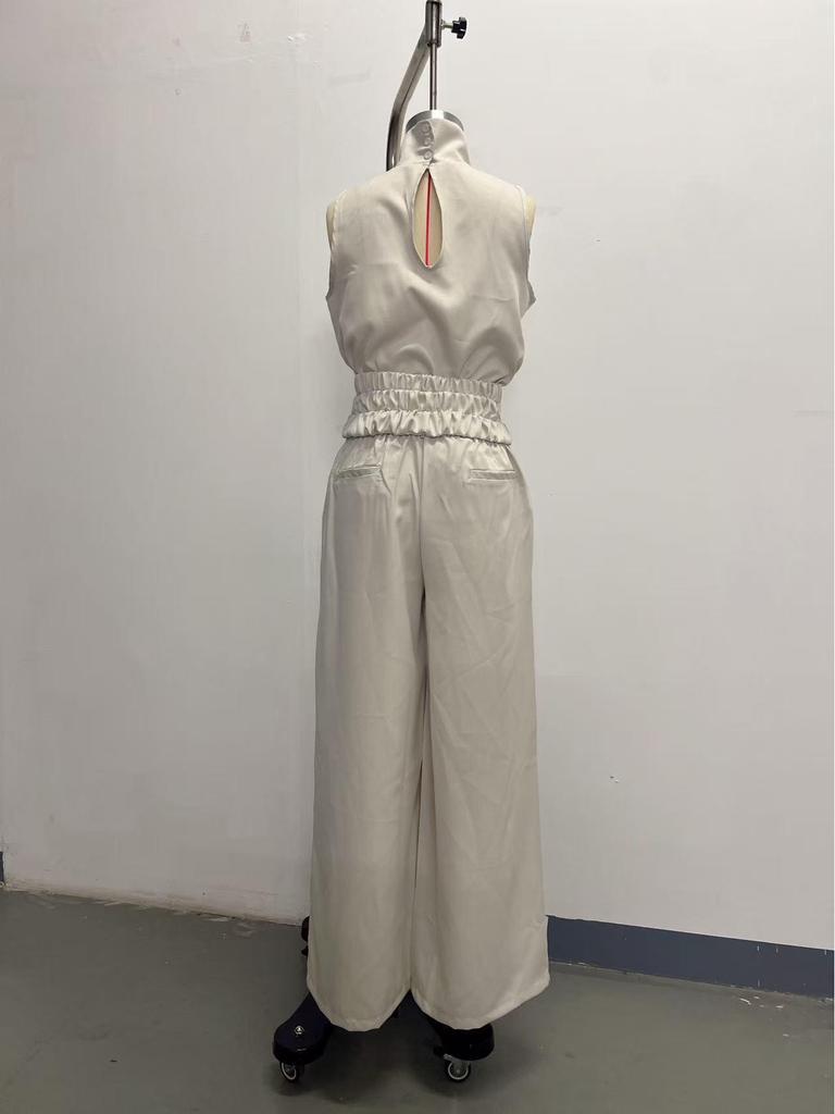 Colección Europea Primavera 2026: Conjunto de Top sin Mangas y Pantalones de Pierna Ancha de Mezcla de Algodón y Lino de Color Sólido para Mujer