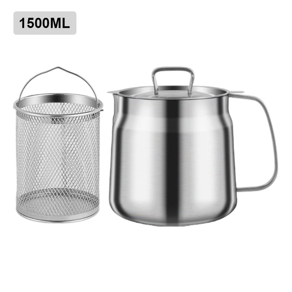 1.5/TwoL Oil Filter Vessel Multi-Functional With Frying Basket Grease Container Large Capacity Stainless Steel Oil Strainer Pot