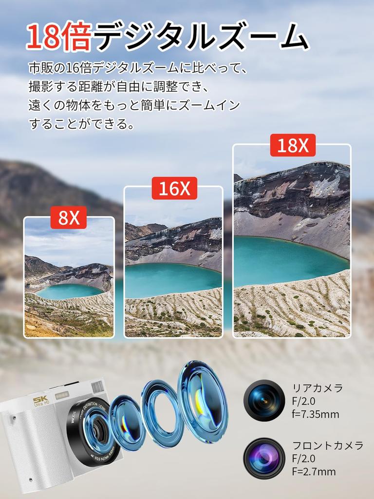 Moledro 5K 64MP Dual Lens Digital Camera with Smartphone 18x Digital Image Webcam for Large Two Compact and Portable Wi-Fi Transfer, Transfer, Zoom,