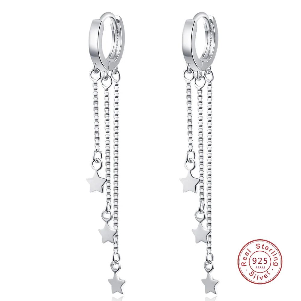 My Fine Jewelry Women's Silver New Fashion Cubic Zircon Star Earrings Charms Tassels Sterling Drop Earrings For Girls Circle