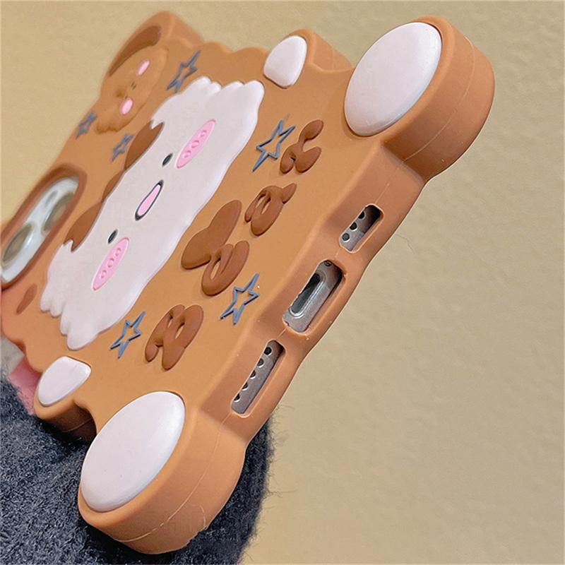 Korejský roztomilý 3D Cartoon Bear silikonový kryt na telefon s hvězdou pro iPhone 14 13 12 11 Pro Max Lovely Bunny ochranný měkký kryt Funda