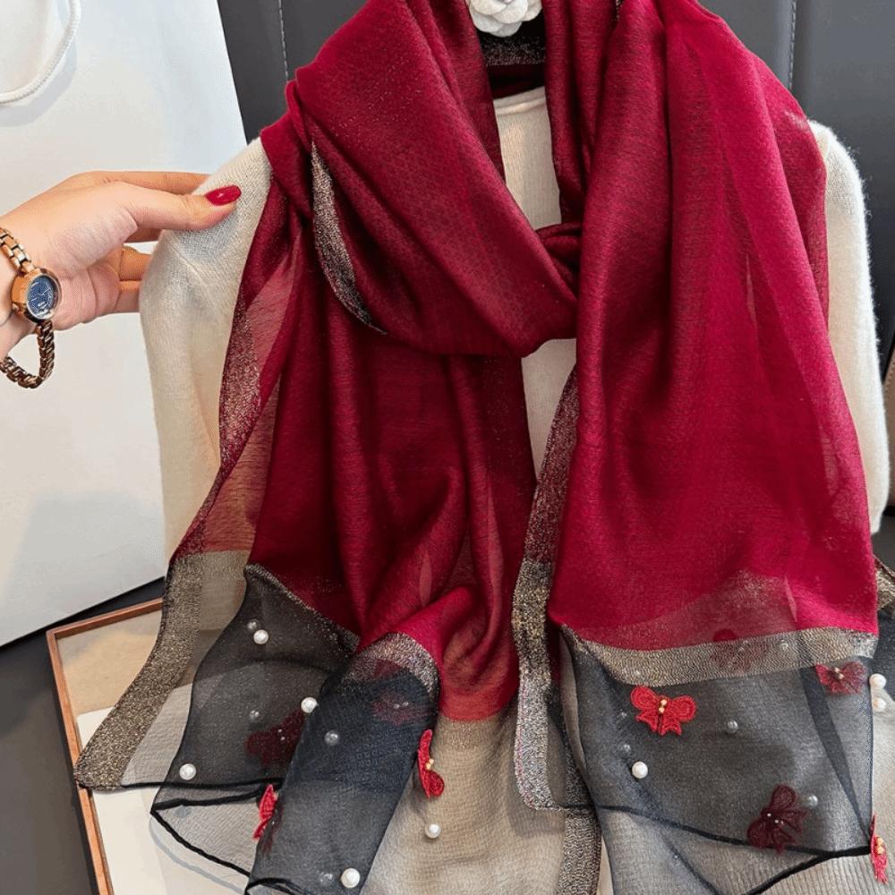 Elegant Thin Silk Scarf Bow Lace Scarf Wraps Fashion Embroidery Scarf Spring