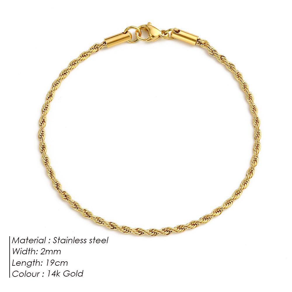 Gold-Plated Twisted Chain Bracelet: Stainless Steel Hip-Hop Punk Jewelry for Women