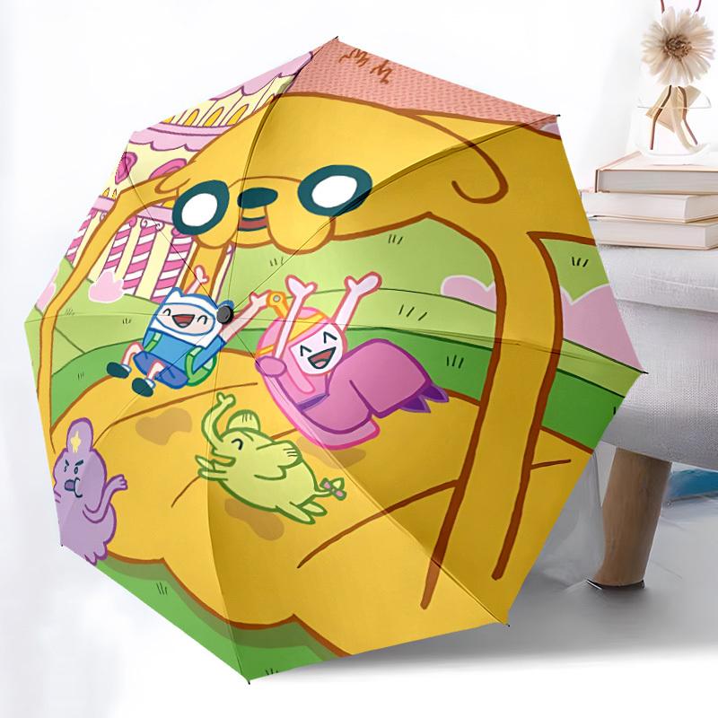 1pc Adventure Time Characters Automatic Umbrella 8 Rib Portable Folding Black Iron Frame for Outdoor, Beach, Travel, Beach Umbrella 161