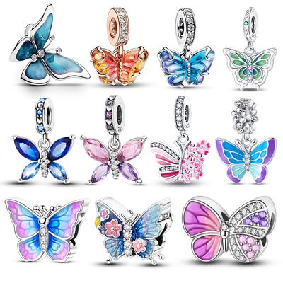 925 Silver Glass Butterfly Charms Beads for 3mm Bracelet Necklace Womens DIY Fine Jewelry Gifts