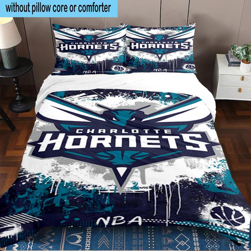 Charlotte-Hornets Logo Printed 3PCS Bedding Set, Includes A Duvet Cover and Two Pillowcases for Bedroom, Suitable for All Seasons Fan Gifts