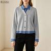 Women Turn Down Collar Fake Two Piece Splice Long Sleeve Blouse Autumn