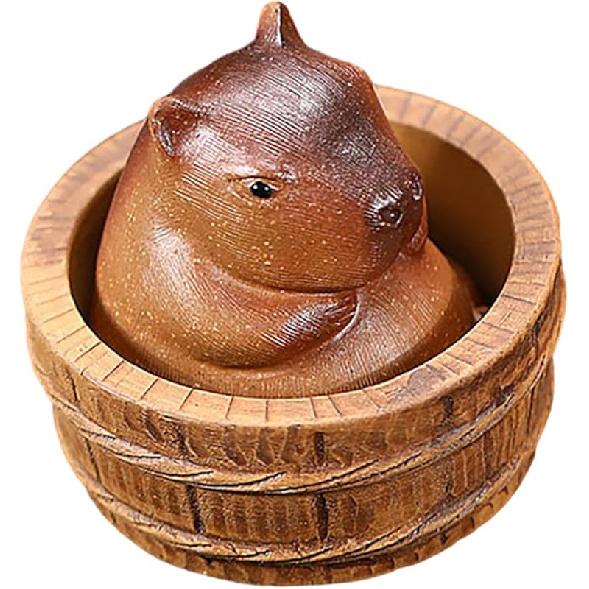 Qianly Clay Capybara Mini Tea Pet Figurine Kung Fu Tea Pet Model Cute Accessories DIY Crafts Souvenir for Yoga Room Shelf Bedroom, Large
