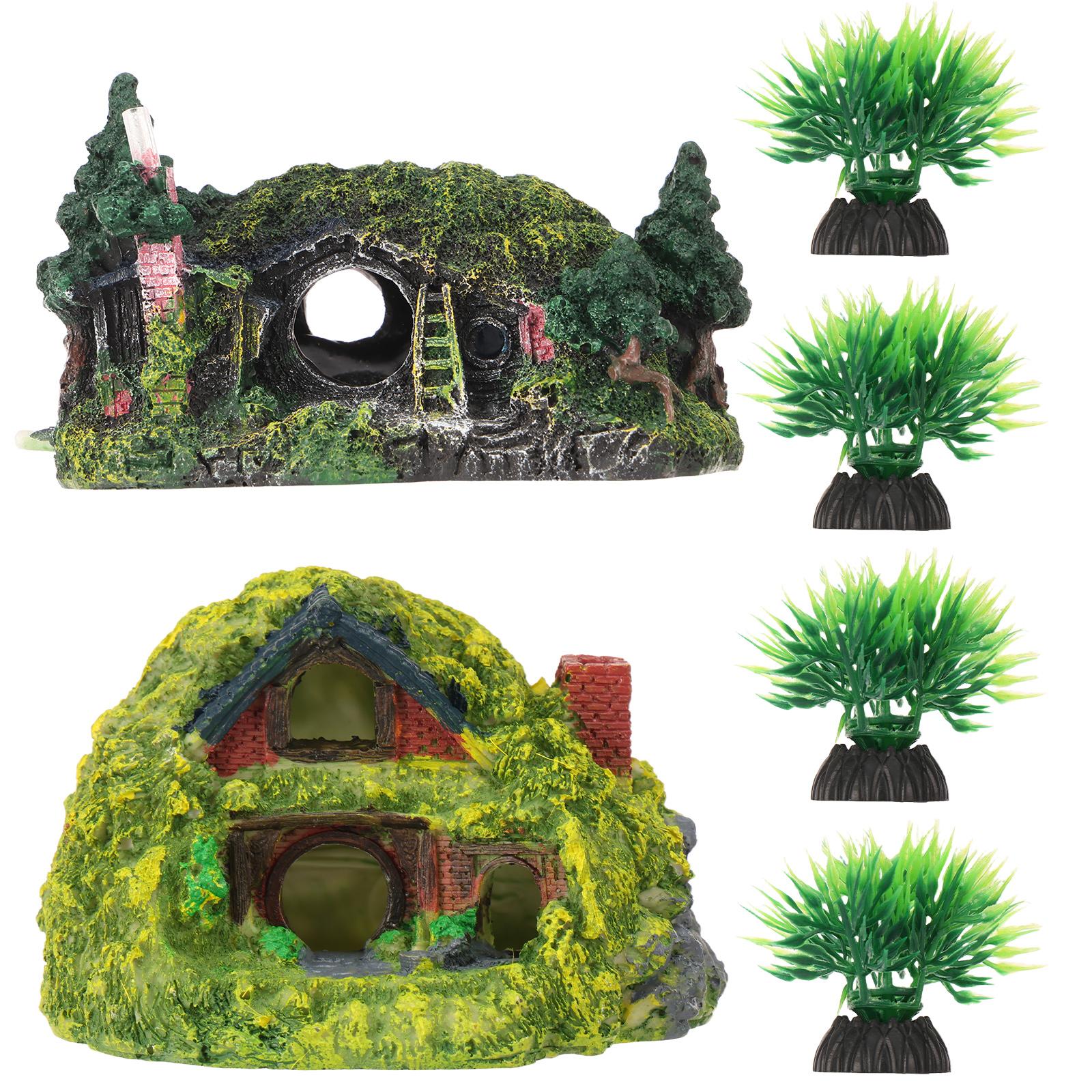 

Наборы смоляных украшений для аквариума, 6 шт., Искусственная скала для аквариума, Ландшафт, Пещера для укрытия, Украшение с видом на горы для пещерных питомцев-рыб