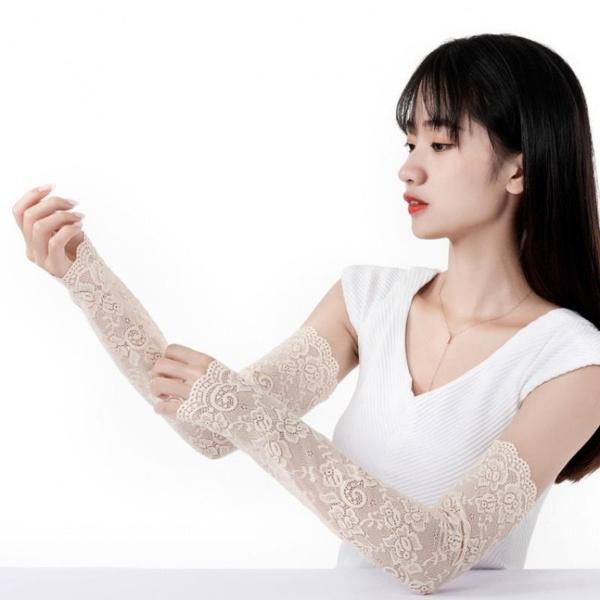 Lace Arm Cover Sun Protection Ice Cover Summer Women Driving Gloves Outdoor Breathable Elastic Half Finger Long Cover