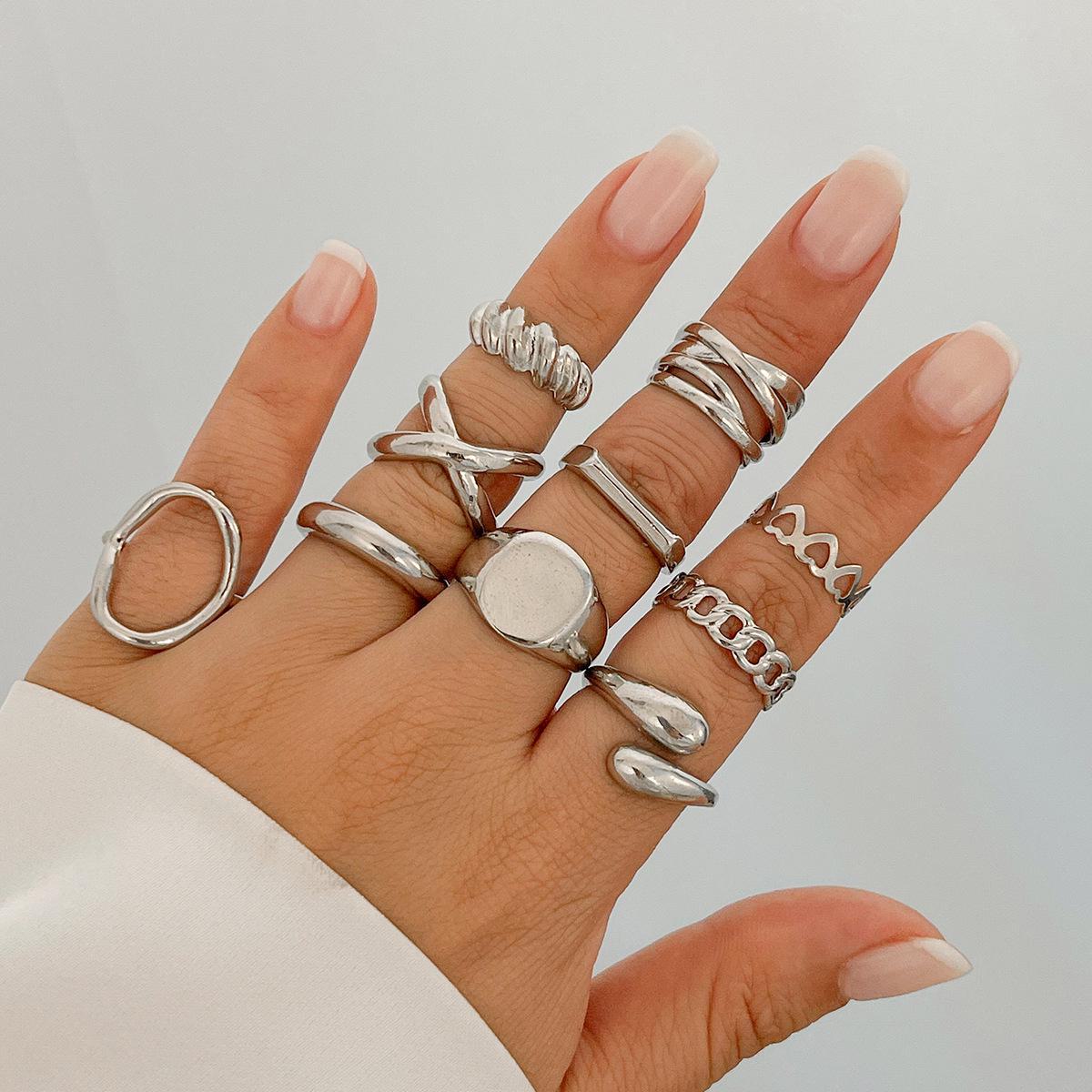 

Комплект колец в европейском и американском стиле панк с витой полой крестообразной цепочкой