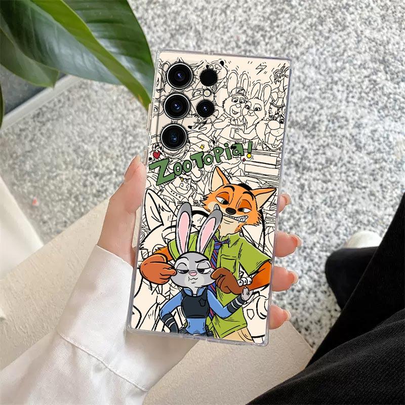 Transparente Disney Zootopia Hülle für Samsung Galaxy S26, S25 Ultra, S24, S22, S26 Plus, S20, S23, S21, S25 FE 5G – Klare Silikonhülle
