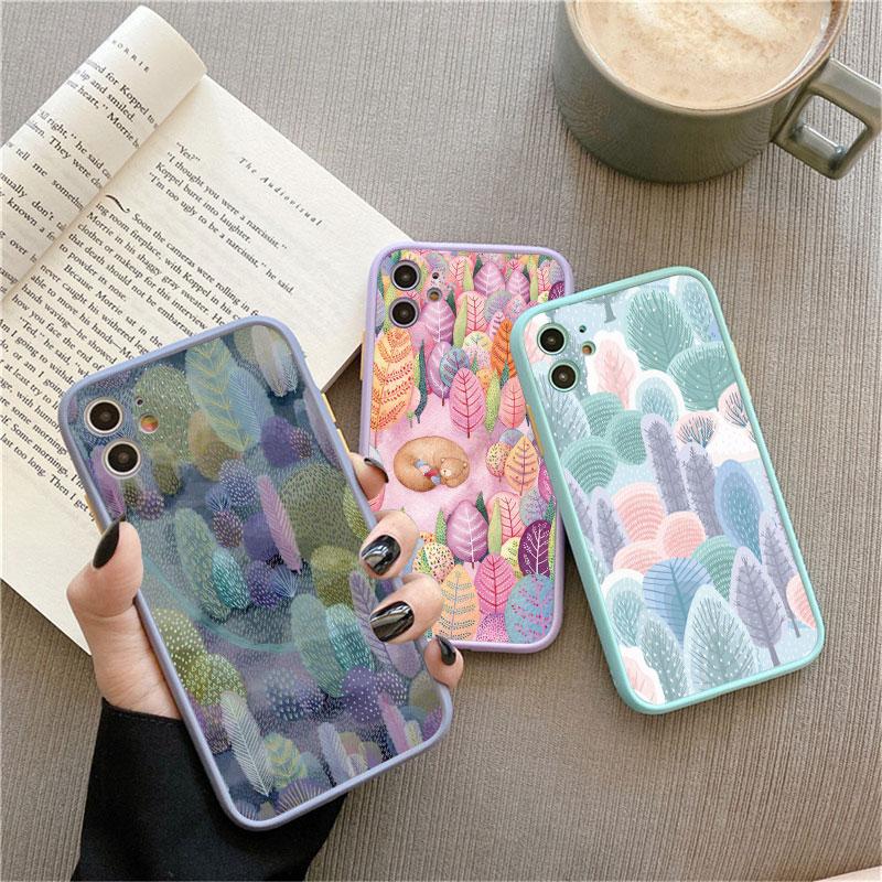 Colorful Tropical Forest Leaves Trees Hand Printed Phone Case For iphone 7 8 Plus SE 2020 11 12 13 14 Pro Max X XS XR Back Cover