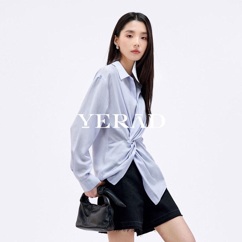 YERAD Women's French Style Loose Twist-Front Long Sleeve Shirt