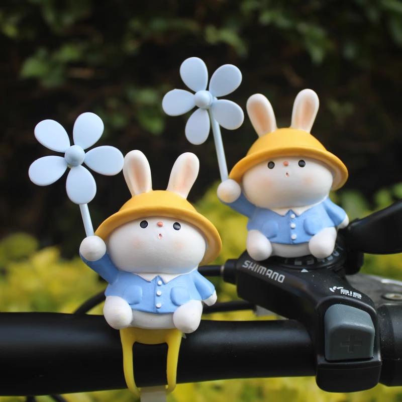 Adorable Rabbit Windmill Bamboo Dragonfly Dashboard Ornament for Scooters, Cars, Bikes, and Motorcycles.