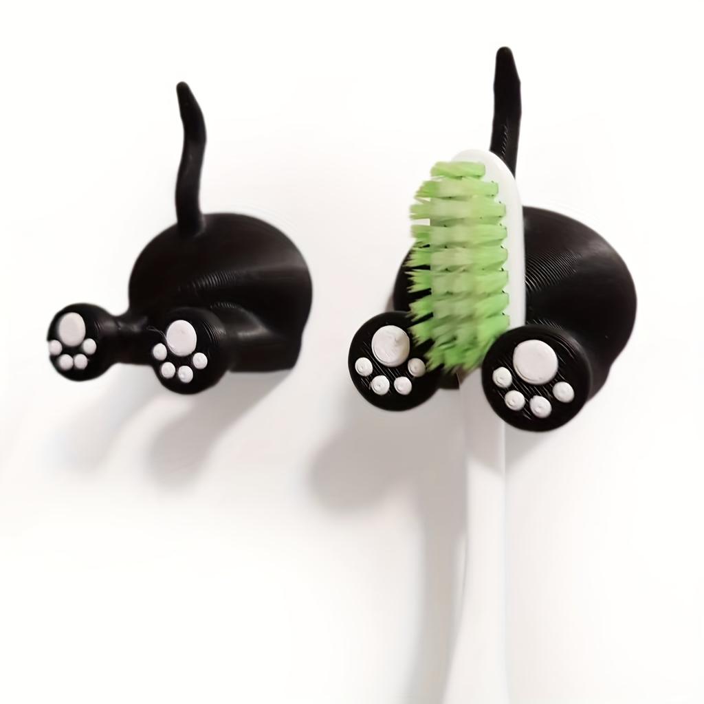 1pc 3D Printed Charming Black Cat Toothbrush Stand - Adorable Kitty Bathroom Storage, Instagram-Worthy Bath Decoration for Women