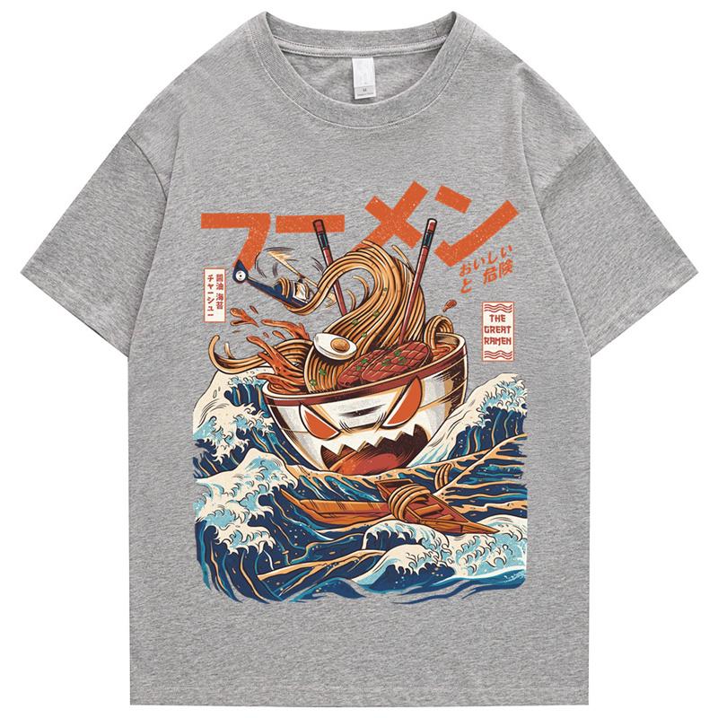 Japansk Harajuku T-shirt Herr Sommar Hip Hop T-shirts Nudelpåse Tecknad Streetwear T-shirts Kortärmad Vardagstopp Bomull