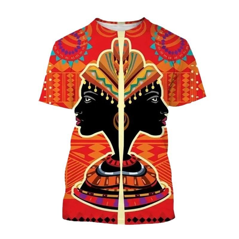 Summer Round Neck African Style Ethnic Woman Graphic 3D Print Top Fashionable Casual Short Sleeved Women's T-shirts