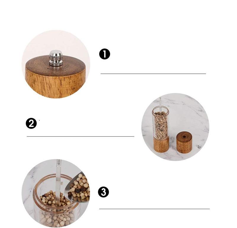 Premium Acrylic Salt and Pepper Grinder Set Manual Salt and Pepper Mills Wooden Shakers with Adjustable Ceramic Core