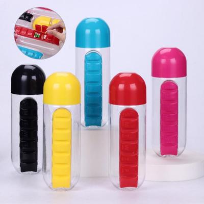 2 In 1 600ml 7 Grids Medicine Box Water Cup Sports Plastic Water Bottle Combine Daily Pill Boxes Organizer Drinking Bottles Box