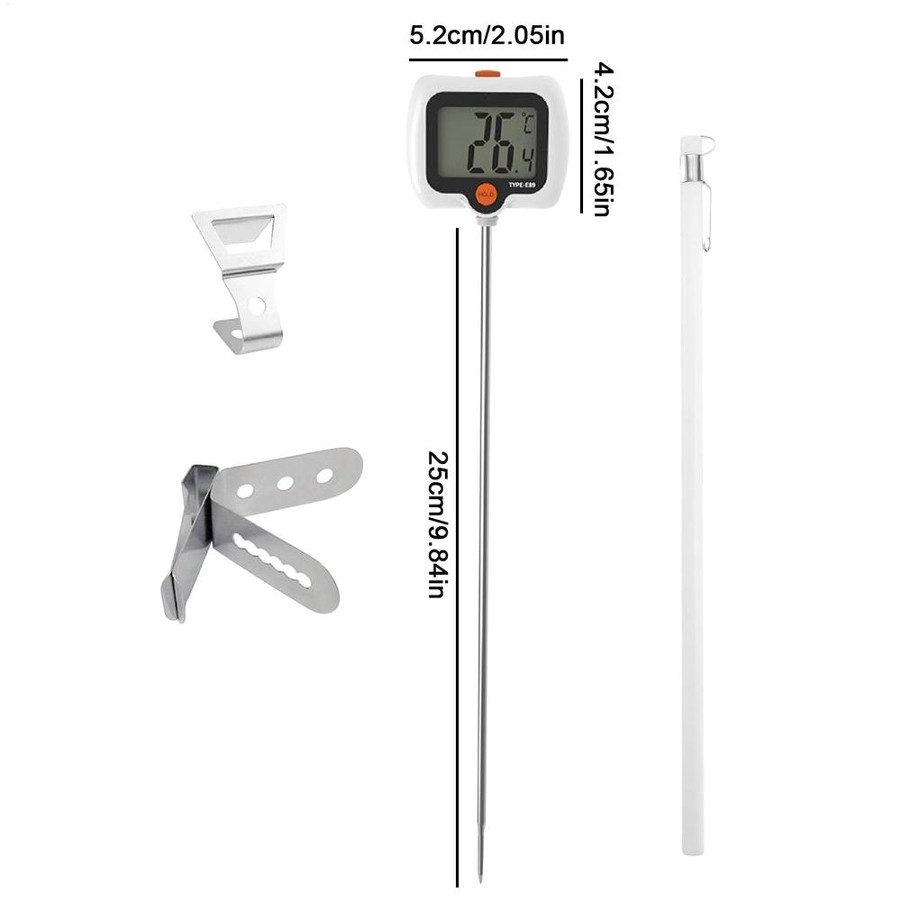 Cooking Temperature Gauge Long Probe Kitchen Meter with Pot Clip Deep Fry Oil Temperature Gauge with Rotatable Display for
