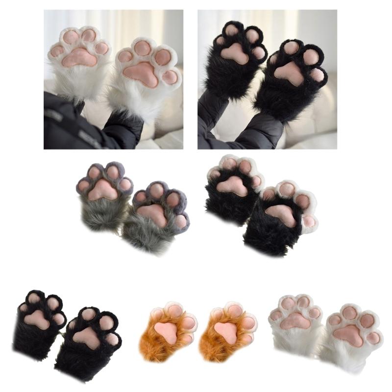 Pälsiga Djurtassar Handskar för Tonåringar Vuxna Kattassar Plyschhandskar Anime Vantar för Halloween Event Cosplay Kostym Rekvisita