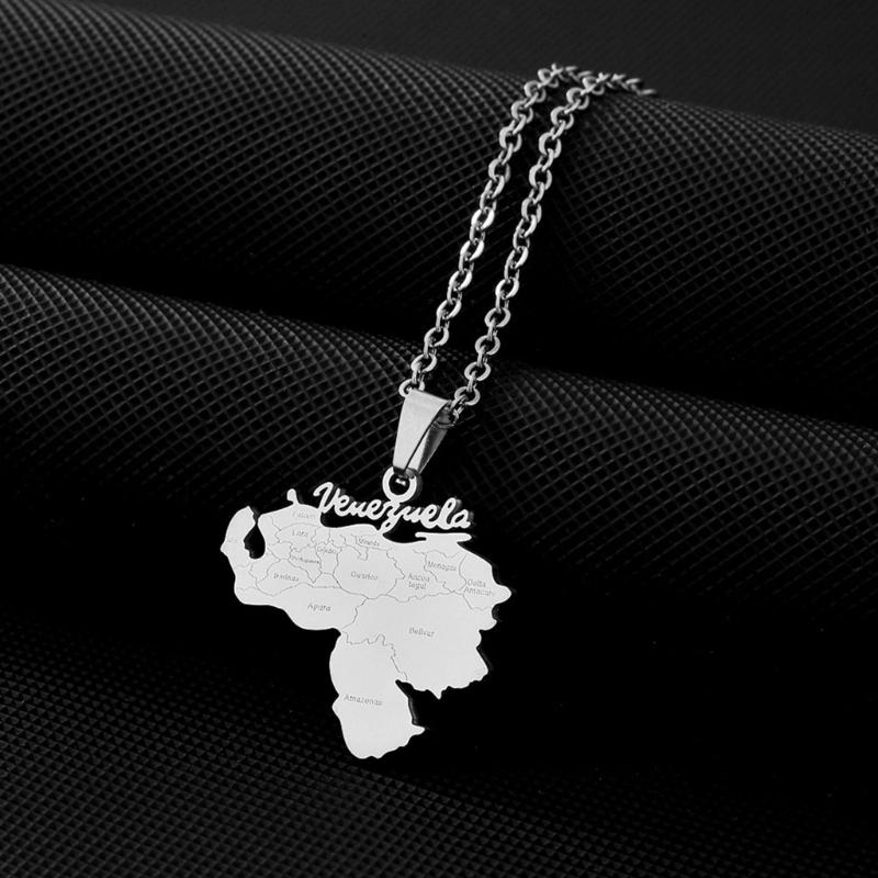 Stainless Steel Outline Venezuela Map Pendant Necklace Heart Map Jewelry