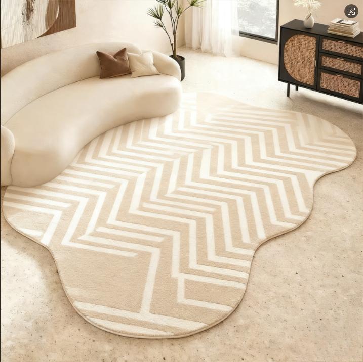 Irregular Shape Bedroom Decor Line Carpet Home Thick Plush Rug Cream Style Carpets for Living Room Fluffy Soft Lounge Floor Mat