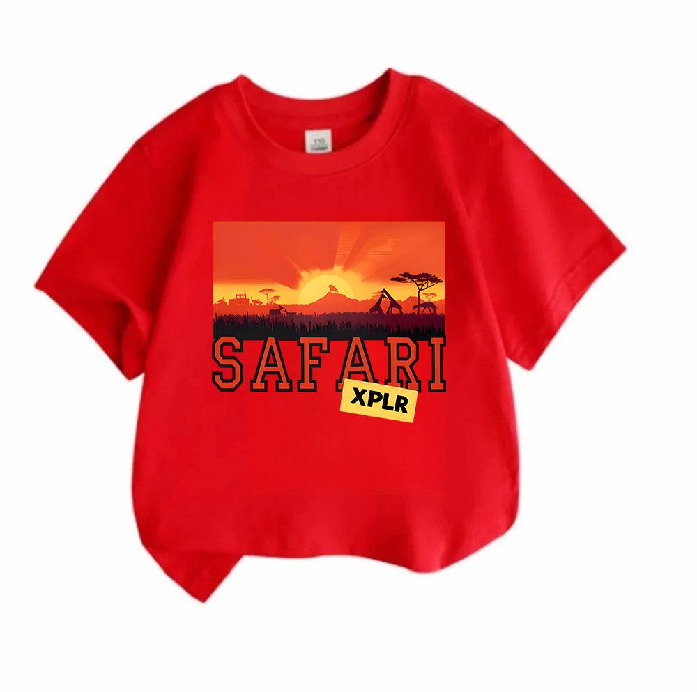 Kids Boys Girls Crew Neck Short Sleeve 100% Cotton T-Shirt, African Safari Savannah Sunset Graphic Casual Tees for Children Summer Soft Breathable Top