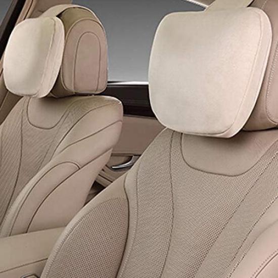 2pcs Car Headrest Maybach Design S Class Ultra Soft Pillow Suede Fabric for Mercedes-Benz 2919cm Back Cushion Accessories (Beige)