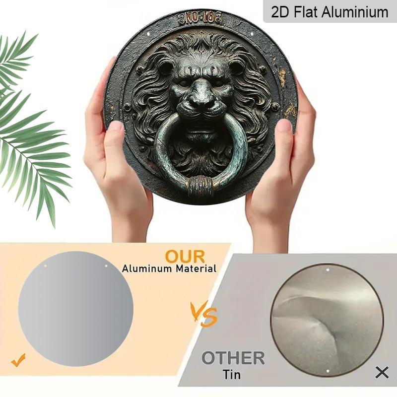 2D Flat, Retro-style Round Aluminum Wall Decorations In Various Sizes, European Style, Lion Head Door Knocker. Suitable for Indoor and Outdoor