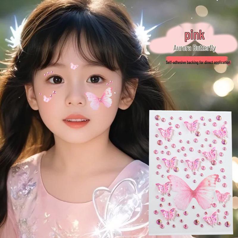 Children's Sequin Eyeshadow & Butterfly Rhinestone Stickers - Glue-Free, Self-Adhesive Stage Makeup for Performances
