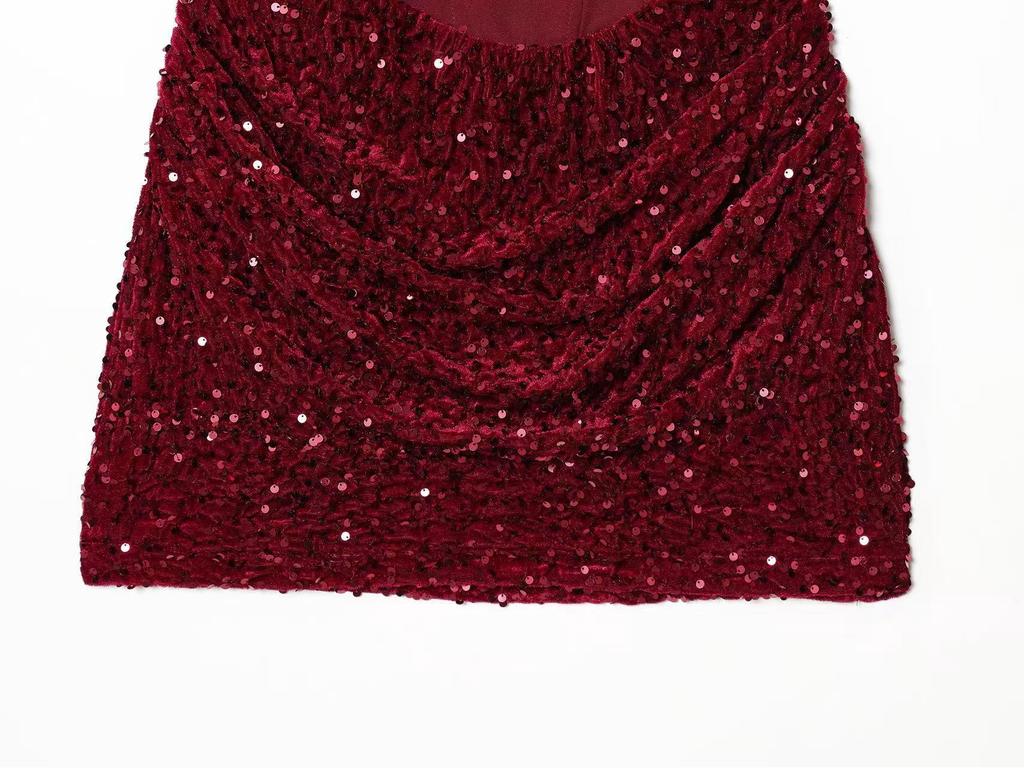 European & American Style Sequin Hip-hugging Waist-cinching Lace-up Short Skirt for Women