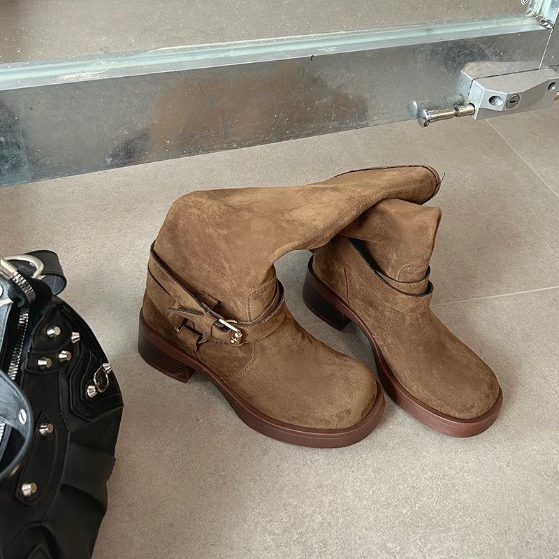 Retro Thick Heel Western Cowboy Boots 2024 New Summer Breathable Thin Stacking Boots Matte Boots