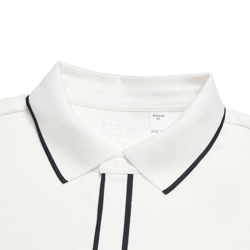 FILA Heritage Elite Classic Simple Fashion Casual Comfortable Versatile Knitted Long Sleeve Polo Shirt Men tops Cloud-Mushroom-White F11M618206FWT