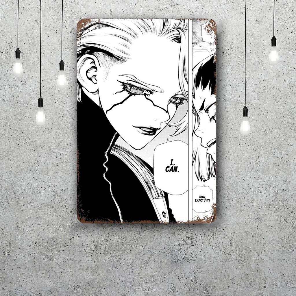 dr stone manga eng anime Decor Poster Vintage Tin Sign Metal Sign Decorative Plaque for Pub Bar Man Cave Club Wall Decoration