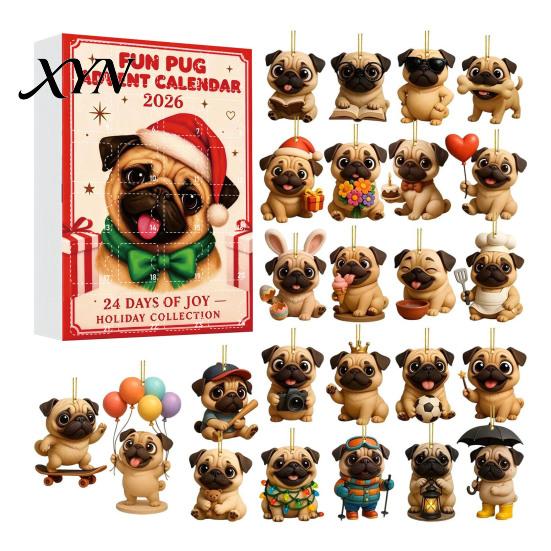 Calendario de Adviento Caja de Navidad 2026, Calendario de Cuenta Atrás de 24 Días con Colgantes Decorativos de Perro/Caballo/Gato/Animales de Acrílico 2D, Colgante Mini Animal
