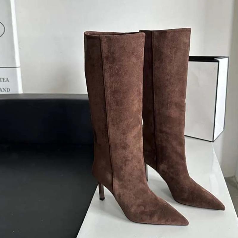 Sharp Pointed Women's Knee High Boots Designer Party Outfit Street Boots Thin High Heels