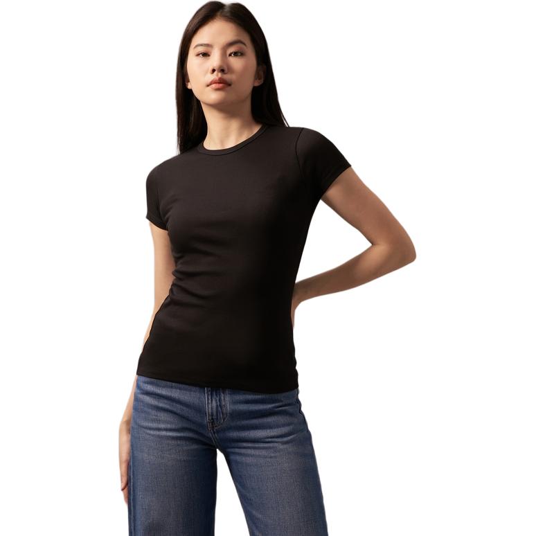 Calvin Klein Solid Fashion Casual Simple Comfortable Short Sleeve T-Shirt Women Tops Space-Black 40WJ217-BAE