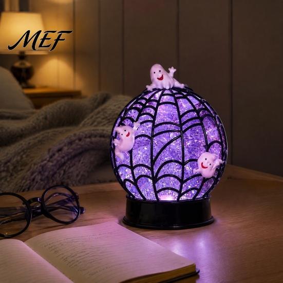 LED Glitter Sphere Lamp Halloween Ghost Ball Lamp, Glowing Spiderweb Faux Crystal Light, Night Purple Glow Spider for Holiday Party Table Decoration