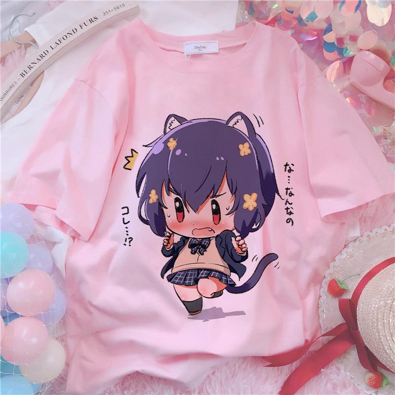 Anime Kawaii Print T-shirt Women Harajuku Aesthetic Pink Tops Emo Tshirt 2021 New Summer Korea Fashion Y2k Casual Female T Shirt