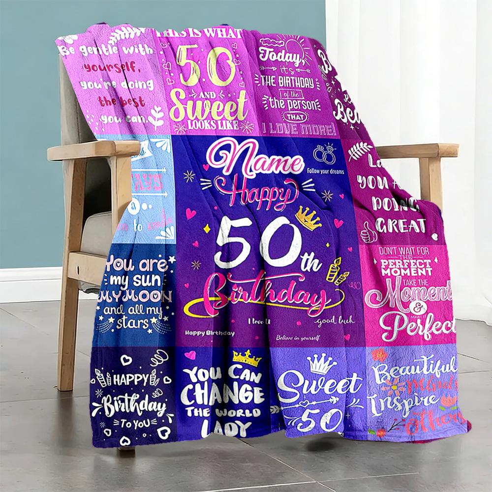 Birthday Personalized Name Blanket Throw Customizable Blanket Soft Warm Cozy for Picnics Sofa Living Room Bed Ideal for All Seasons