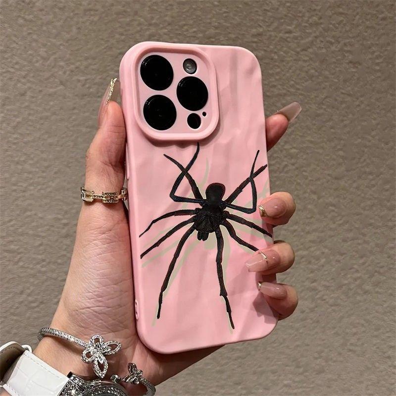 Creative Black Spider iPhone17promax mobile phone case for Apple 16promax pleats 14 matte 15