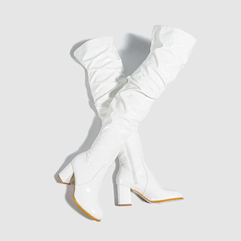 Fashion New Women's Long Boots Patent Leather Over The Knee Boots Sexy Womens Pumps Fashion Thick Heels Women Shoes Zlp Zapatos De Mujer