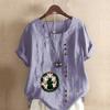 Women's Fashion Round Neck Short Sleeve T-shirt Casual Cotton Linen Graphic Shirt Leisure Loose Christmas Elves Prined Summer Blouse Tops