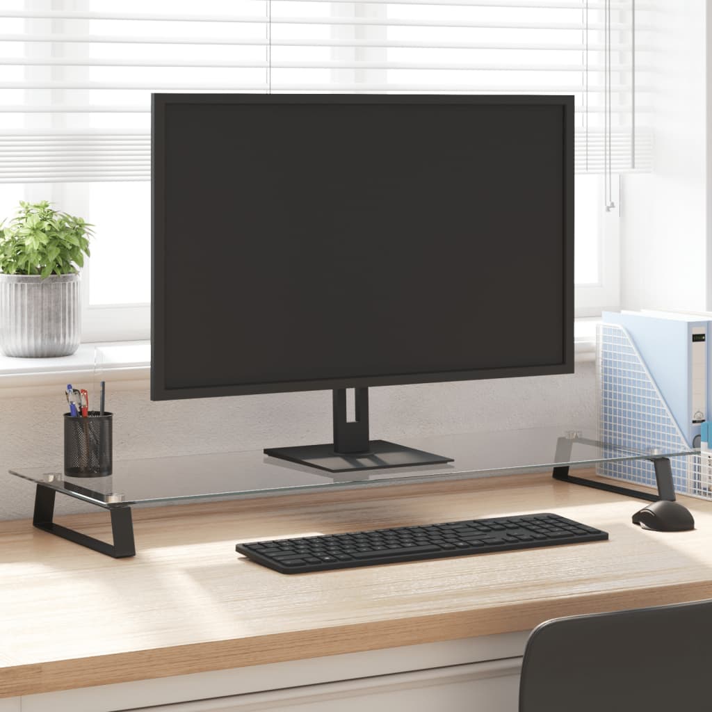 Vidaxl Podstawka Pod Monitor, Czarna, 100X35X8Cm Szkło Hartowane Metal