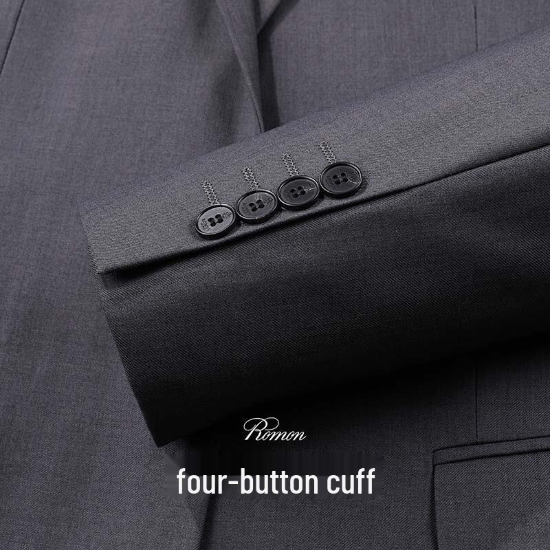 ROMON Men's Dark Grey Two-Button Business Suit Jacket