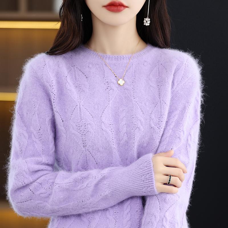 Mink Cashmere Sweater Women's O-neck Pullover Loose Knitted Underlay Autumn/Winter Long Sleeve Fashion Cashmere Top